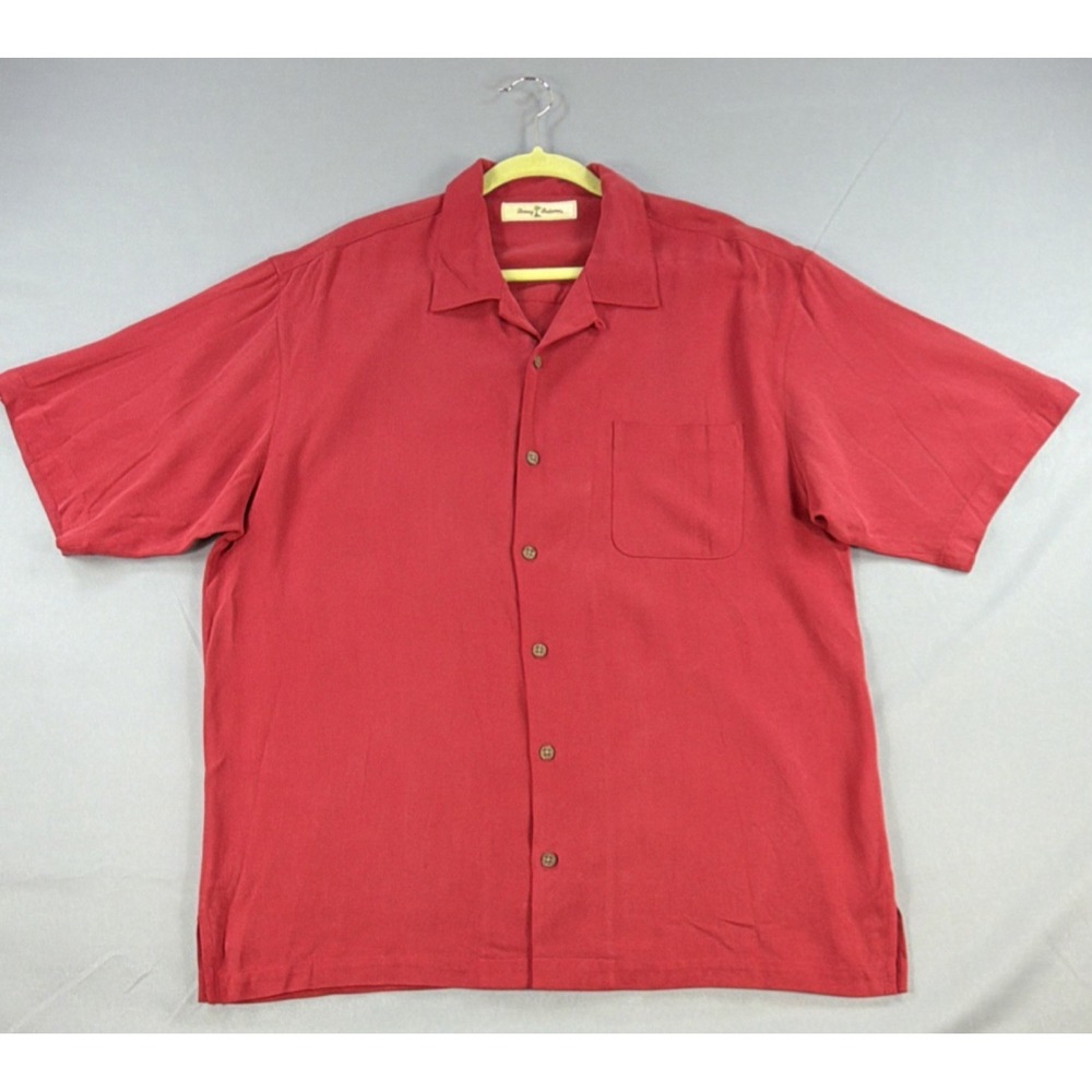 Tommy Bahama Silk Shirt Mens Large Red Button Up Short Sleeve Luxury Resort